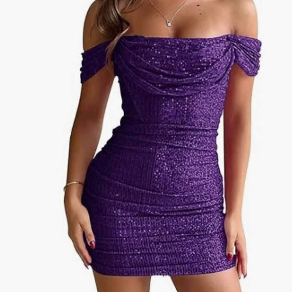 Purple Sequin Homecoming Dress